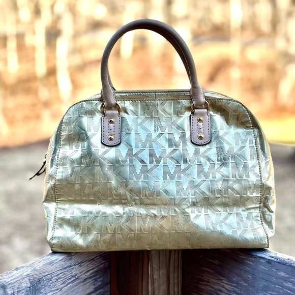 Michael Kors Metallic Gold Signature Sutton Bowler style satchel handbag - Picture 2 of 13